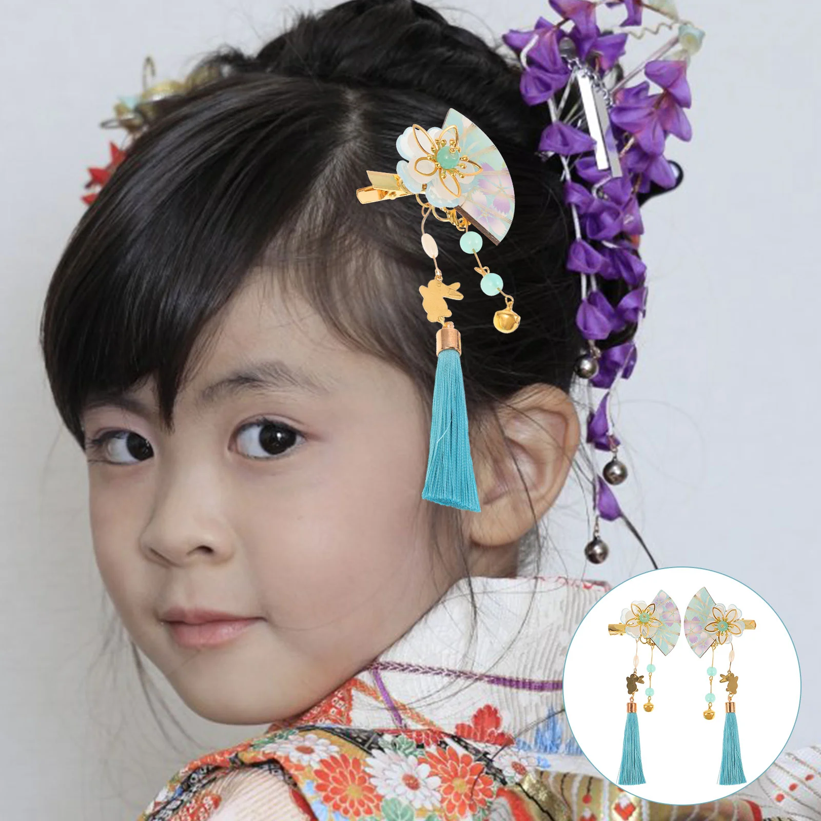 

2 Pcs Hair Clip Kimono Headgear Women Hairpin Accessories Japanese Resin Miss Tassel Style Headdress