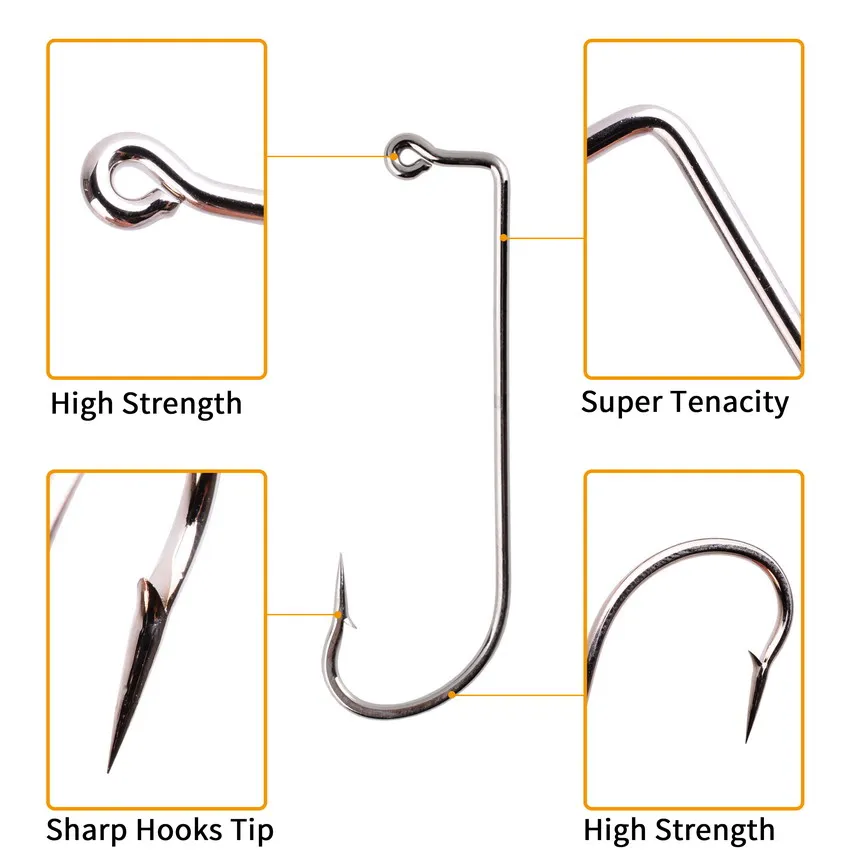 100pcs Fishing Hooks High Carbon Steel Fishhook Black 90 Degree Offset Jig Fishing  Hook for Soft Lure Size 2# To 6/0#