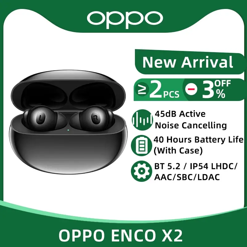 

Беспроводные наушники OPPO ENCO X2, TWS, Bluetooth 5,2, активное шумоподавление, Беспроводная зарядка Qi, наушники-вкладыши LHDC для Find X5