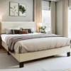 King Bed Frame Upholstered Bed Frame Platform with Adjustable Headboard Linen Fabric Headboard Wooden Slats Support/No Box 3