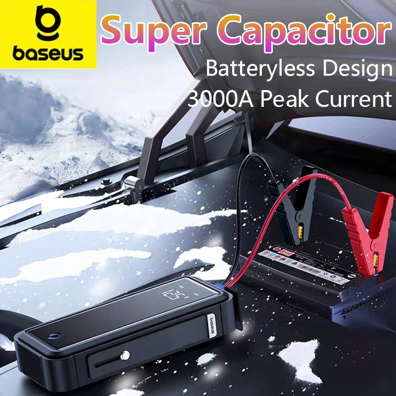 Baseus 3000A Super Capacitor Avviatore di emergenza per auto Avviamento per auto portatile Batteria meno Caricatore per dispositivo booster per auto per dispositivo di emergenza