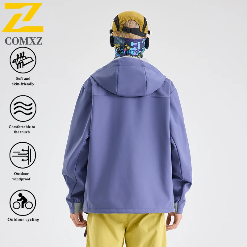 COMXZ 2025 Single Layer Windbreaker Waterproof Breathable Thermal Jacket Men Women Outdoor Hiking Trekking Coat Winter Sports