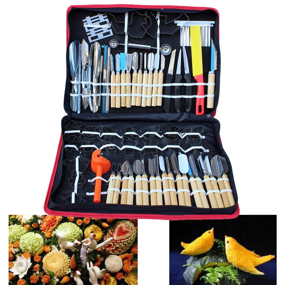 

80pcs Set Vegetable Fruit Food Peeling Kitchen Fruit Carving Sculpting Modeling Tools Kit Pack Portable with Carrying Bag