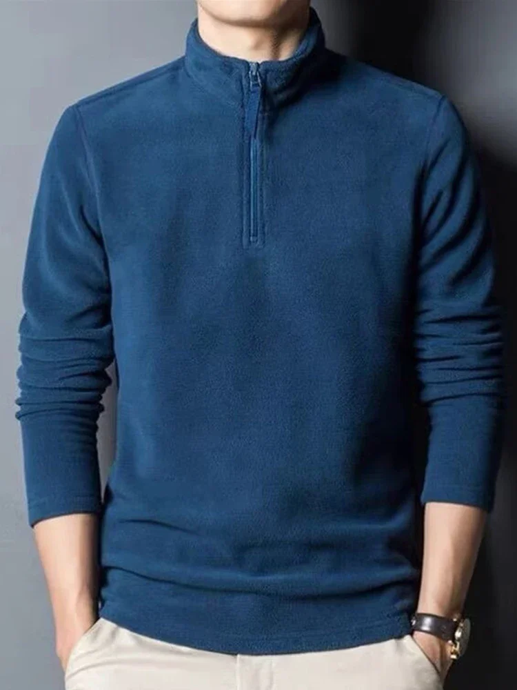 Sudadera de manga larga con media cremallera y otoño para hombre, jersey de cuello alto de forro polar, ropa de calle Y2K de color sólido