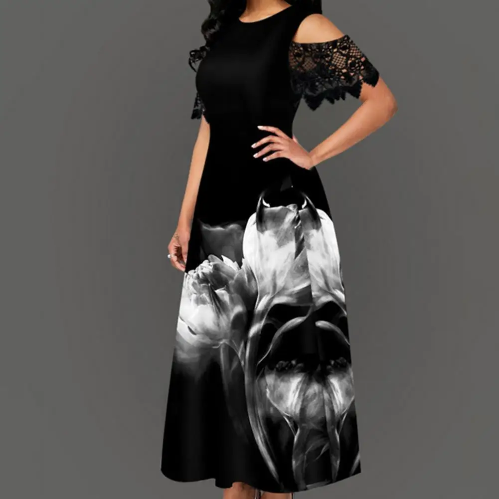

Women Dress Floral Print Lace Summer Slim-fitting Long Dress for Beach