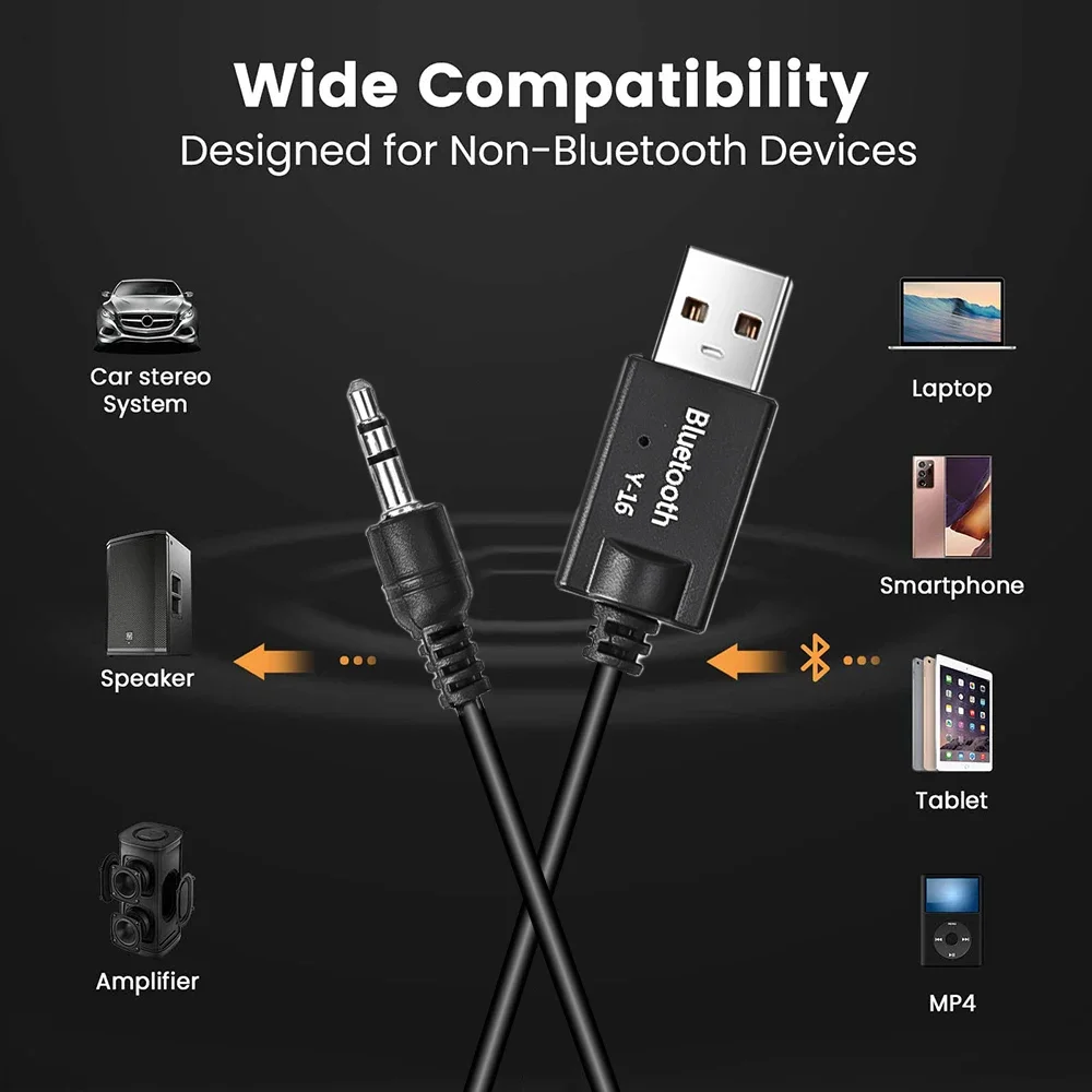 Bluetooth 4.2 Car Audio Receiver Hands-Free USB to 3.5mm Jack Aux Car Adapter for TV Amplifier PC Headphones Home Stereo