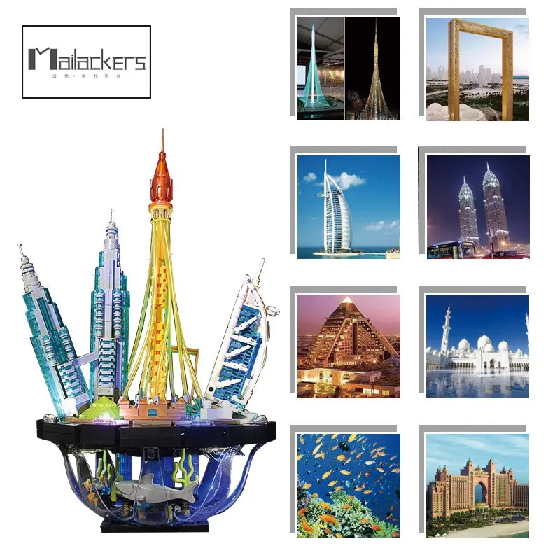 

Mailackers City Street View Building Blocks LED Famous Architecture Dubai Burj Khalifa House Bricks Toys for Children Gifts