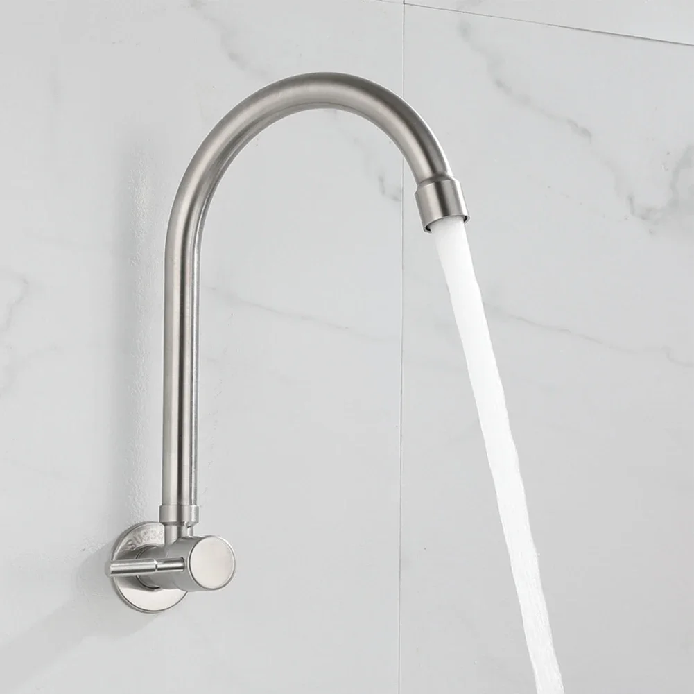 Rotation Stainless Steel Wall Mounted Kitchen Sink Water Faucet Tap Deck Mounted Stream Sprayer Single Cold Bathroom Mixer Tap
