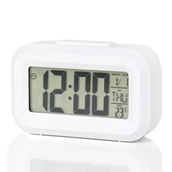 Illuminated Digital Alarm Clock with Calendar & Multifunctional Display for Home and Office Decor (White)