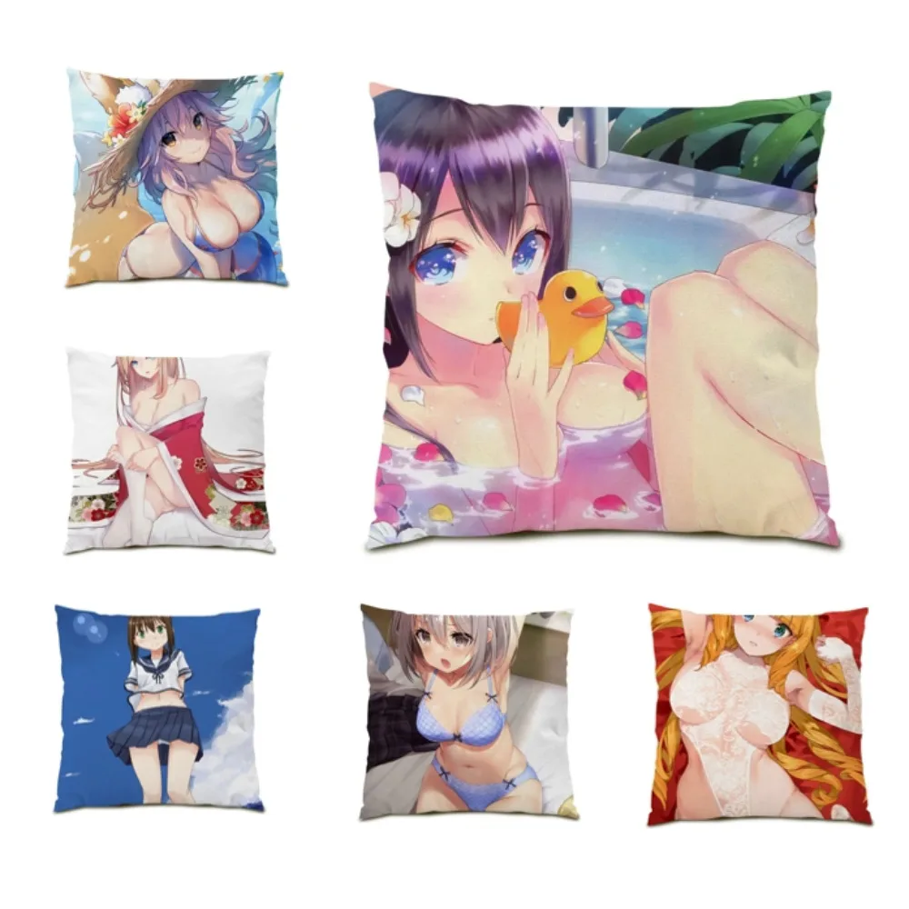 

Cushion Cover 45x45 Velvet Living Room Decoration Japanese Beautiful Girl Throw Pillow Covers Cute Home Decor Square Sofa E0681