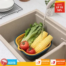 

6pcs Kitchen Container Drain Bowl Fruit Washing Storage Basket Strainers Drainer Vegetable Double Cleaning Colander Tool
