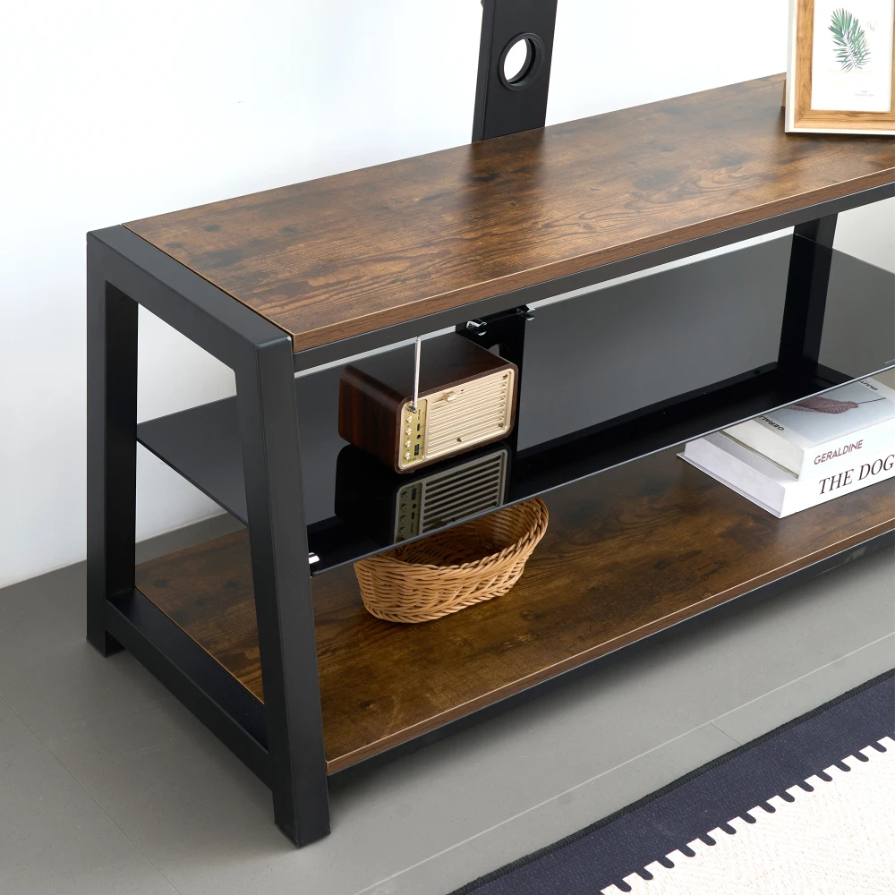 Holz-TV-Schrank mit Schwarzem Hartglas, Höhenverstellbarer Fernsehständer, Multidirektional Schwenkbar, Modernes TV-Board mit Wandhalterung – Detail 19