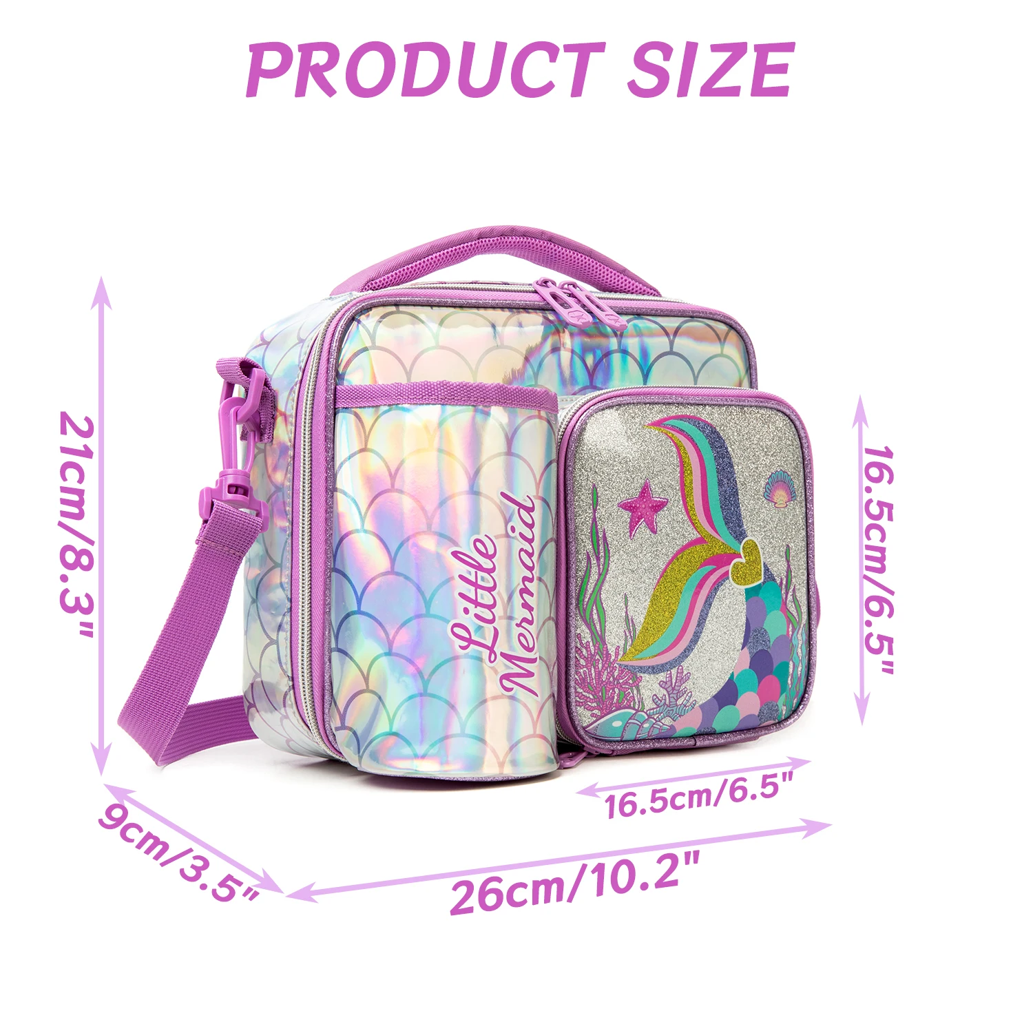 Girls Lunch Bag Mermaids and Alpacas Cute Polyester Lunch Bag for Picnic Outing School Best Gift for Girls 2
