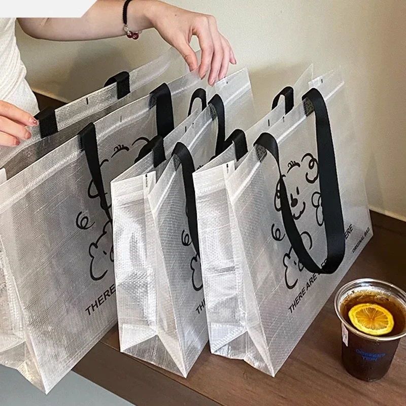 Woven Shopping Bag Transparent Shoulder Bag Reusable Waterproof Totes Portable Handbag Children's Clothing Storage Customization