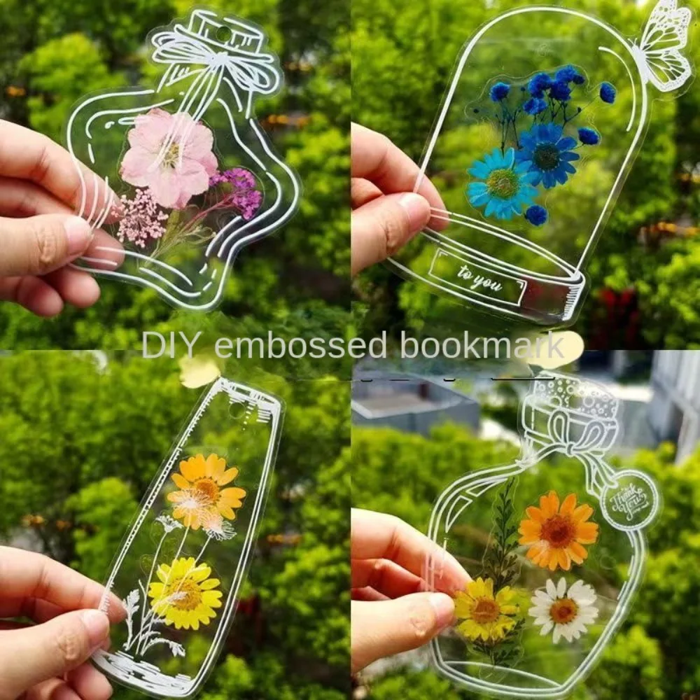 20 Pcs Transparent Dried Flower Bookmarks Glassware Shape Herbarium Bookmarks Flower Page Clips Reading Mark Stickers