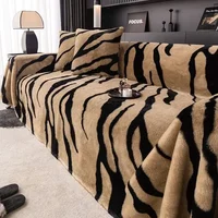 Light Luxury Rabbit Plush Sofa Cover Cloth Thick Anti Slip L Sofa Towel Leopard Print Backrest  Autumn Winter Couch Mat Blanket 1