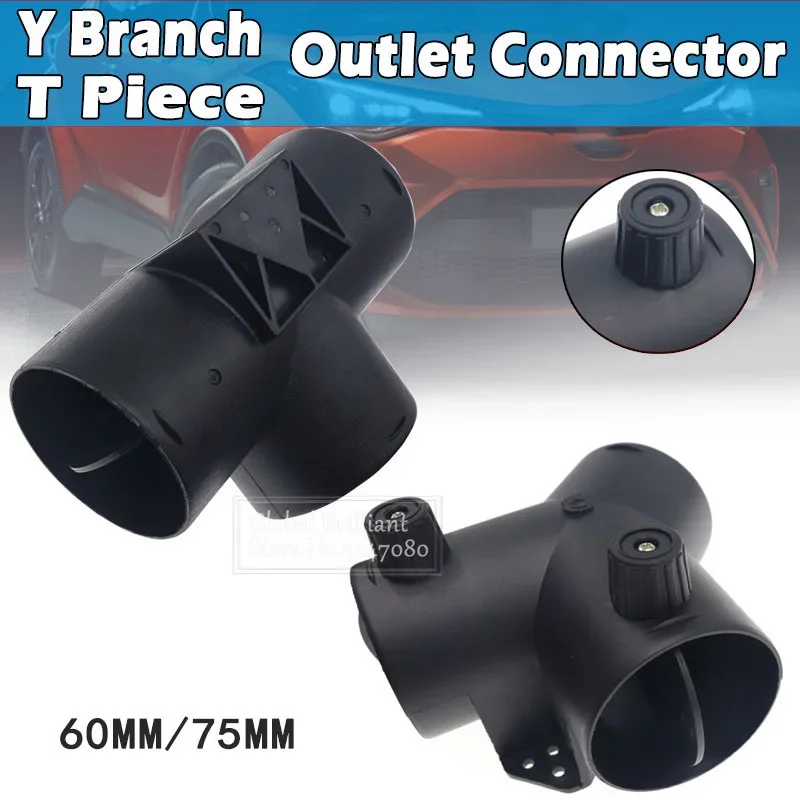 Heater Duct Connector 60mm/75mm Car Heater Air Vent Ducting Y T Piece Exhaust Connector w/Dual Regulating Valve Flap For Webasto Diesel Parking Heater