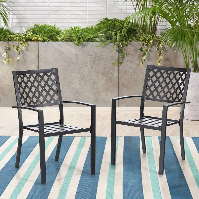 MF Studio Set of 2 Outdoor Patio Dining Chairs Modern Metal Armchairs, Black outdoor furniture set patio furniture set