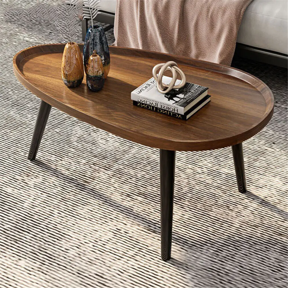 LUVODI Small Irregular Drop-Shaped Coffee Table Set Solid Wooden 2-in-1 Sofa Side End Table with Triangle Legs for Living Room — view 3