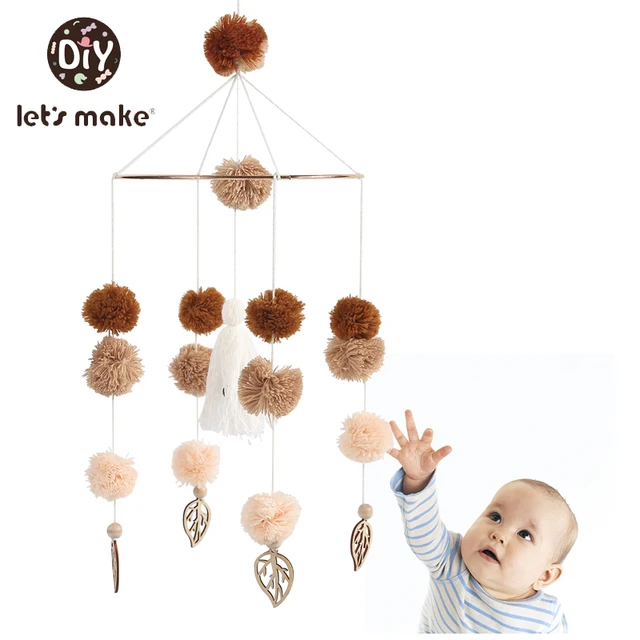 Let's Make Brown Fur Ball Bed Bell Bracket Mobile Hanging Rattles Toy Hanging Baby Rattle in Baby Room Newborns Accessories Gift 1