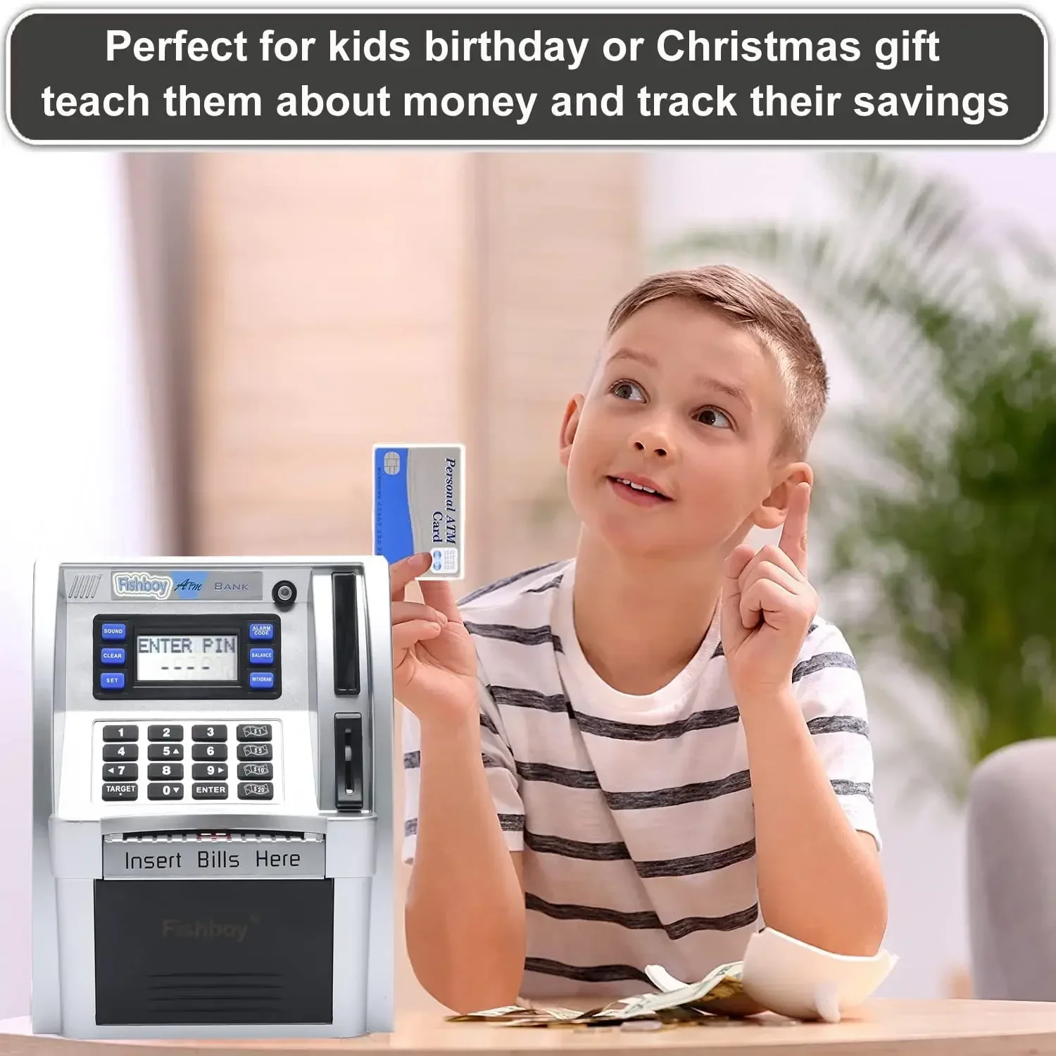 Electronic Piggy Bank ATM Password Money Box Cash Coins Saving Box ATM Bank Safe Box Automatic Deposit Banknote Christmas Gift 4