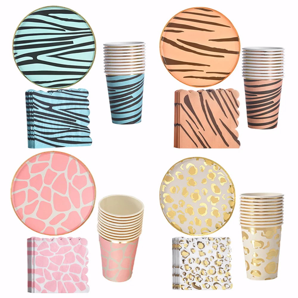 

Jungle Safari Zoo Animal Print Birthday Party Baby Shower Zoo Animal Print Themed Dessert Plates Cups Napkins Cutlery