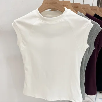 AOSSVIAO 2025 المرأة بلون محبوك تي شيرت قمة الموضة ليتل تحلق كم تي شيرت مثير بلايز الصيف بلا أكمام تيز 5