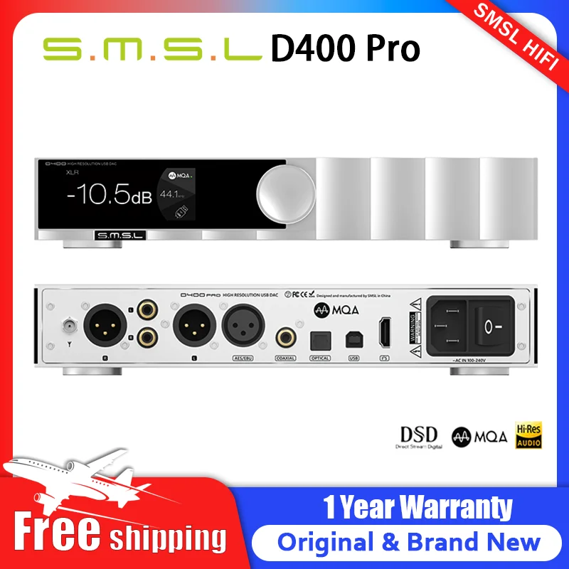 SMSL D400 Pro Audio Decoder DAC AK4191 AK4499EX MQA-CD Bluetooth XU316 DSD512 Optical Coaxial 32bit/768kHz With Remote Control