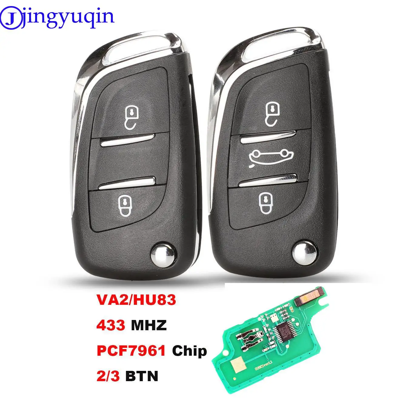 jingyuqin CE0536 ASK/FSK Modified Flip Remote Car Key For Citroen PICASSO C2 C3 C4 C5 C6 C8 VA2/HU83 433MHz PCF7961 2/3 BTN car remote key car key