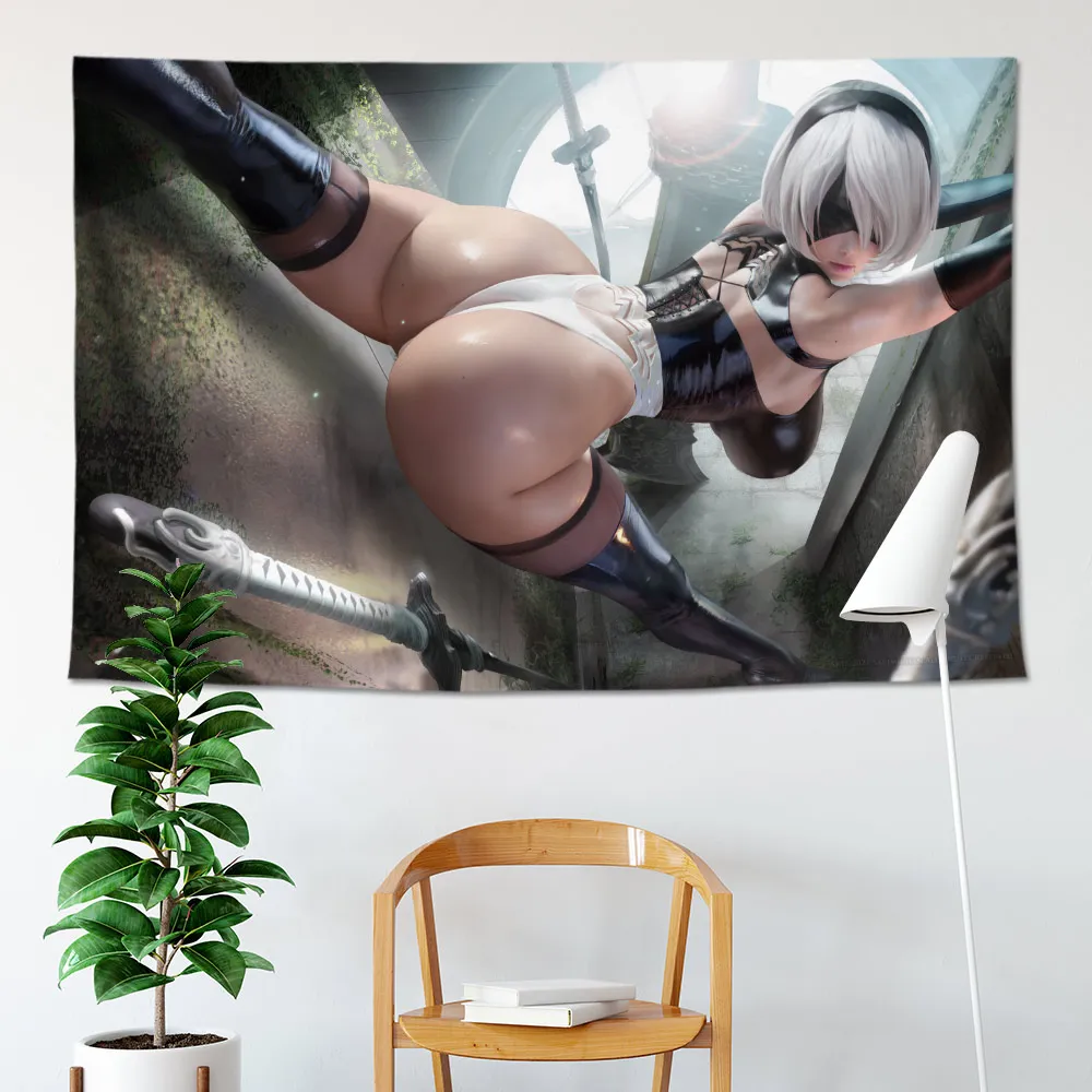 Игровой гобелен NieR 2B, сексуальное настенное искусство A2, без цензуры, серия для взрослых, HD печать, подвесная ткань, большой размер, домашний декор, фоновая ткань