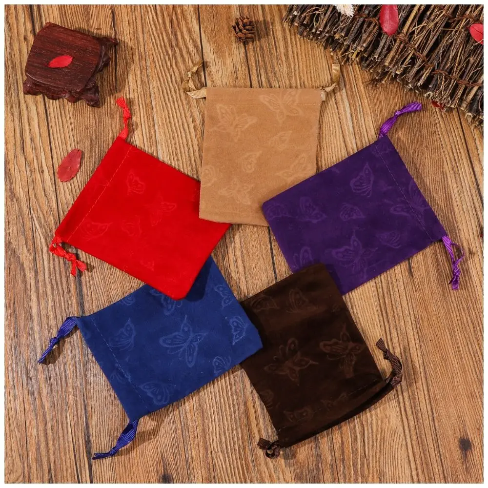 

Butterfly Printed Jewelry Bag New Dust Protect Velvet Packaging Bag Portable Wrapping Pouch Drawstring Bag Necklace Pendant