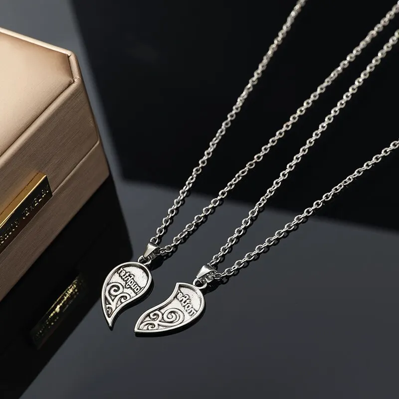 2pcs Antique Silver-plated Necklace Fashionable Mother Beautiful Daughter Combination For Love Parent Child Style Jewelry 2