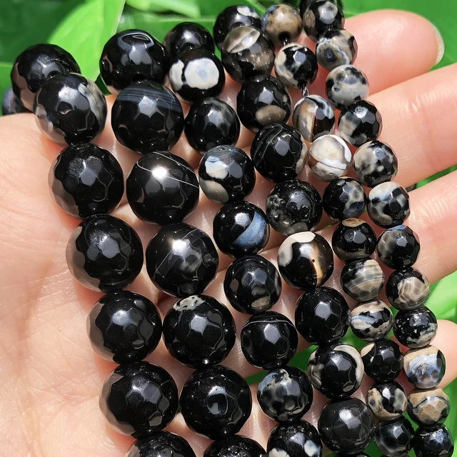 Natural Black Agate Stone Bead  Banded Black Agate Stone Beads - Natural  Black Stone - Aliexpress