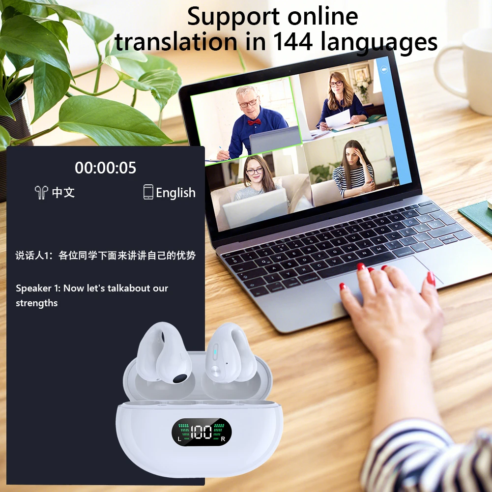 YYK-Q80 AI Language Translation Earbuds 144 Languages Translation Bluetooth Headphones Real-time Two-Way Travel Business Earbuds