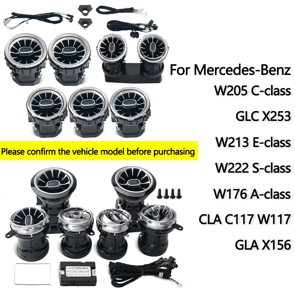 For Mercedes-Benz Accessories W205 GLC X253 W213 W222 W176 C117 X156 CLA GLA W206 LED Turbine Nozzle Air Vents Ambient Light Kit