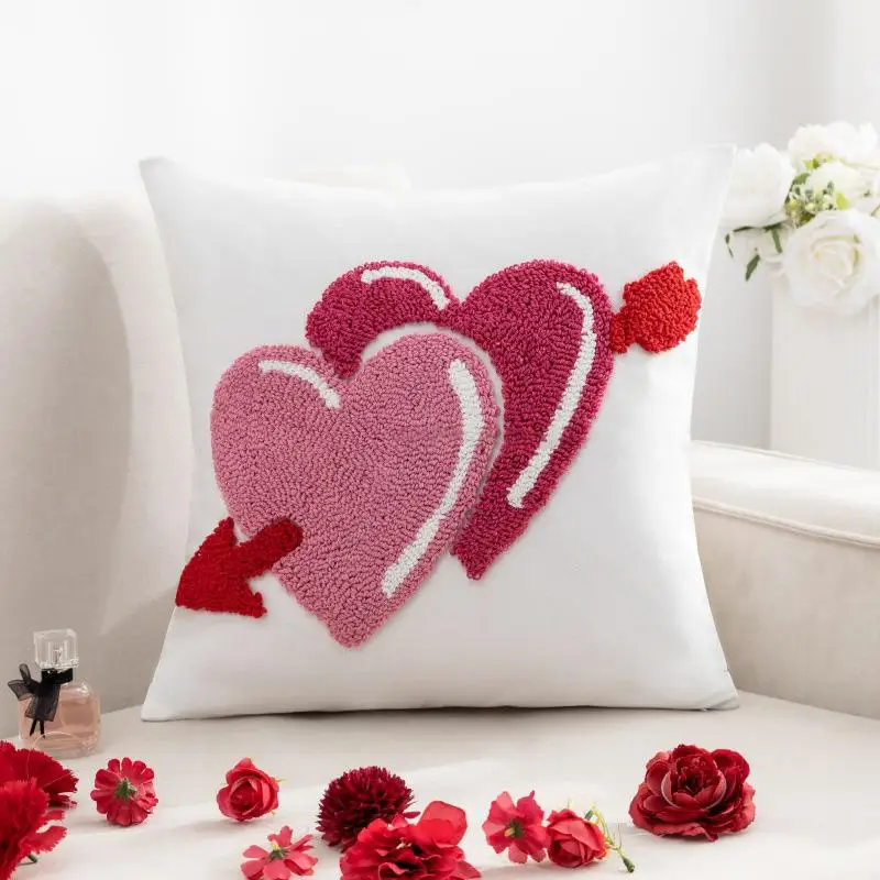 Valentinstag getufteter herzförmiger Kissenbezug Cojines Baumwollhandtuch Stickerei Sofa Überwurf Kissenbezug Kopfteil Kissenbezüge – Detail 5