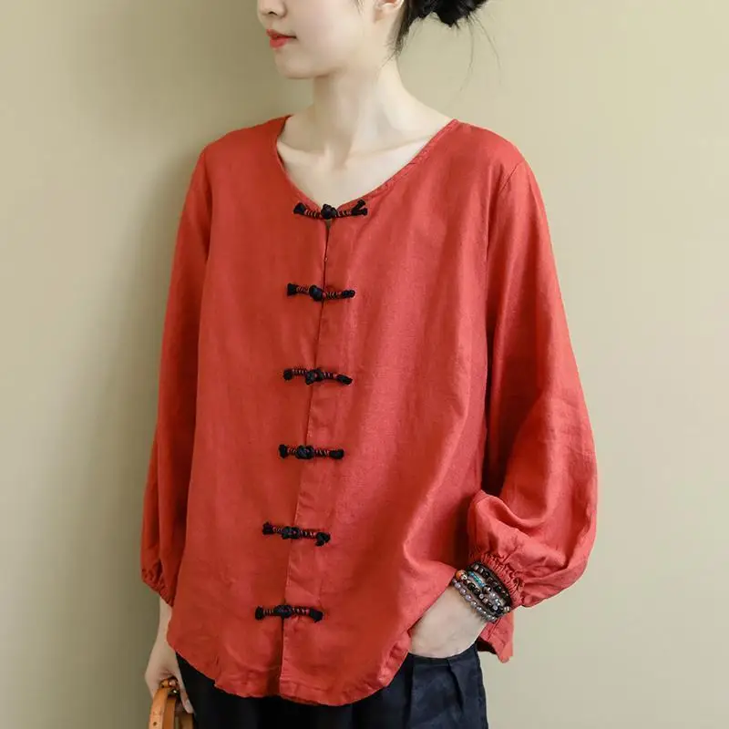 Pregnant Women's Retro Chinese Style Button Cotton And Linen Top Pregnant Women 2023 Spring and Autumn Shirt Maternity Top LF059 2