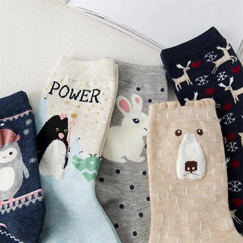 Lot De 3 Paires Chaussettes Ours Mignon - Modèle Dessin Animé, Coton Chaud, Style Harajuku - Taille Unique Femme - 9
