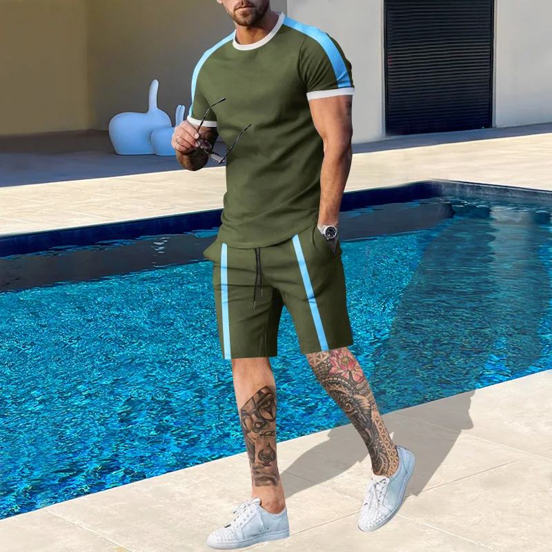 Summer Sportwear Suit Short Sleeve T Shirt Shorts Men 2 Piece Sets  Tracksuit Sportwear Suit Casual Trend Oversized Clothes Set