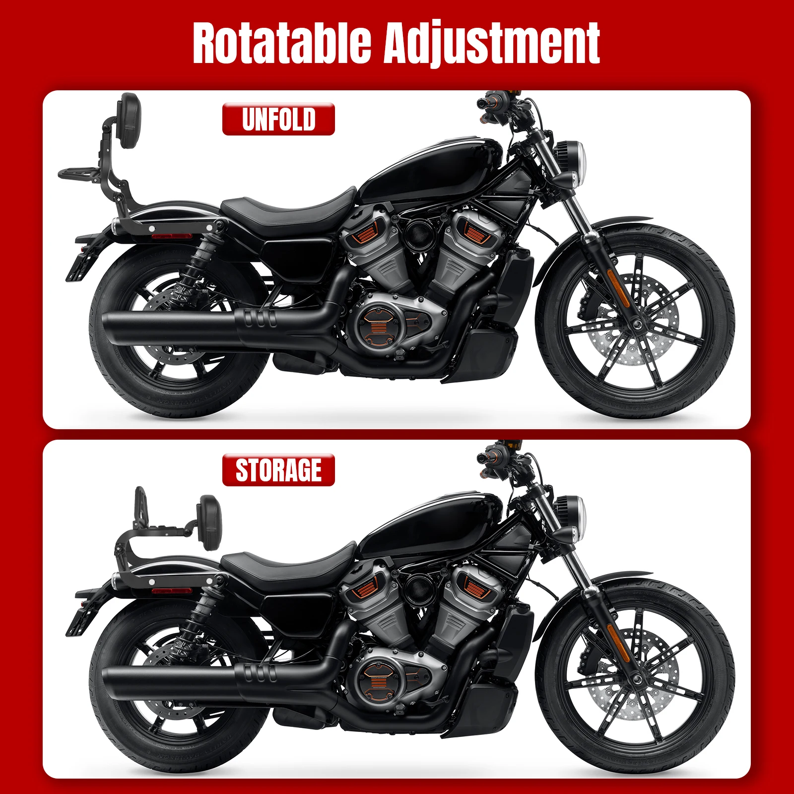 Motorcycle Back Cushion Pad Adjustable Passenger Backrest Pad Rotatable Multi-Purpose for Harley Street750/500 XG750/500 14-22