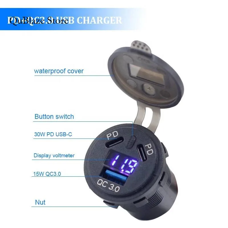 18W QC3.0 USB + 듀얼 45W PD USB-C 고속 충전기(켜기 끄기 스위치 포함)