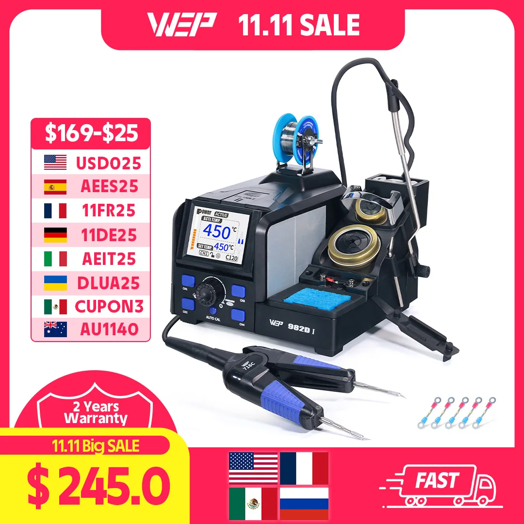 WEP 982D-I Precision Soldering Station Tweezers Rework Station for Micro Component 4 Preset Channel 2Pcs C120-IS Cartridge soldering station