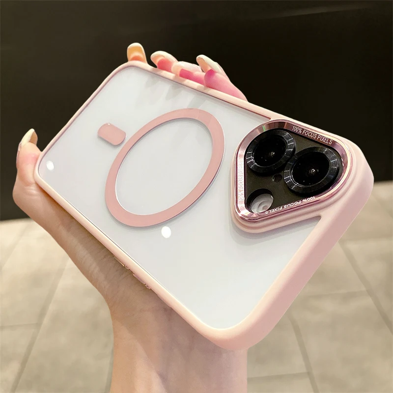 Metal Len Transparent Shockproof Phone Case For iPhone 16 15 14 Plus 13 12 Pro Max 11 Magnetic For Magsafe Wireless Charge Cover_voghion.com