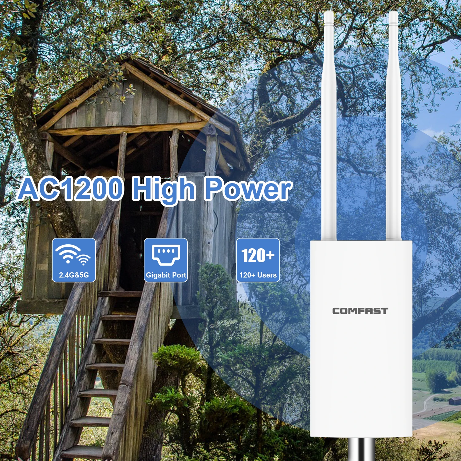 Comfast-extensor Wifi sem Fio de Ponto de Acesso Exterior 300m 1200m 2.4g 5ghz Ac1200 Área Ampla Roteador Antenas Wifi Adaptador Street ap - Imagem 4