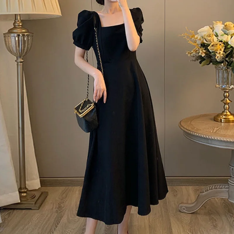 chinese dress ladies Women Solid Plain Round Neck Full Sleeves Dress – Aaskstore main image 1