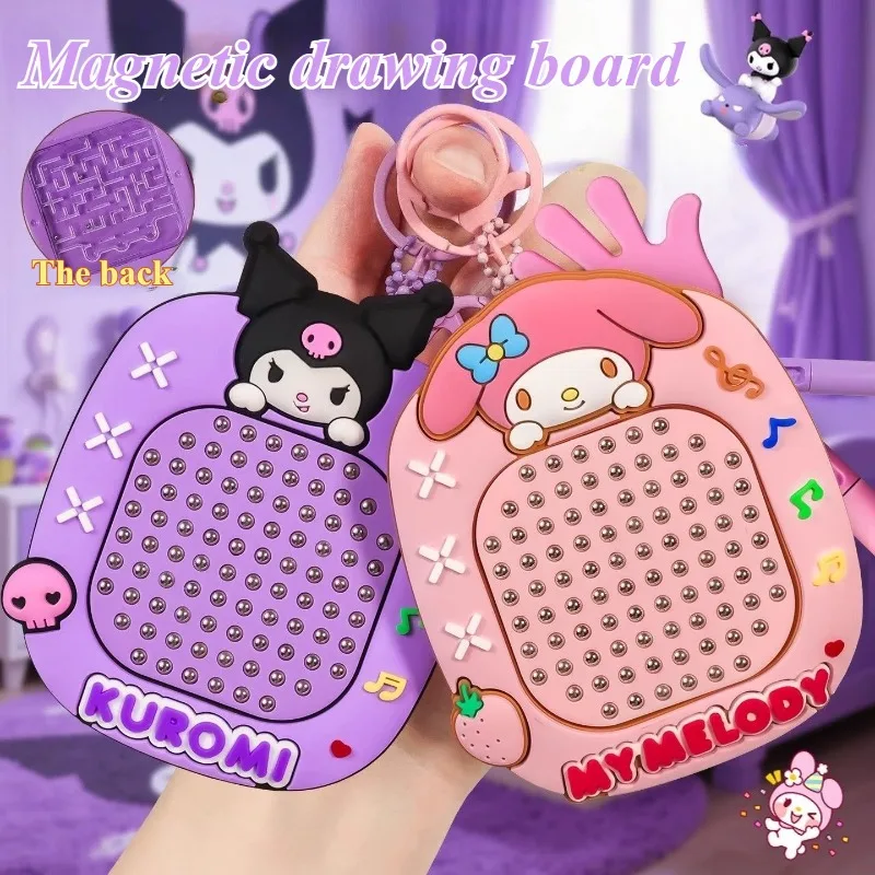 Sanrio Kuromi Hello Kitty Magnetic Drawing Board Keychain Anime Cinnamoroll Shaped Magnetic Maze Toys Children's Cartoon Gift