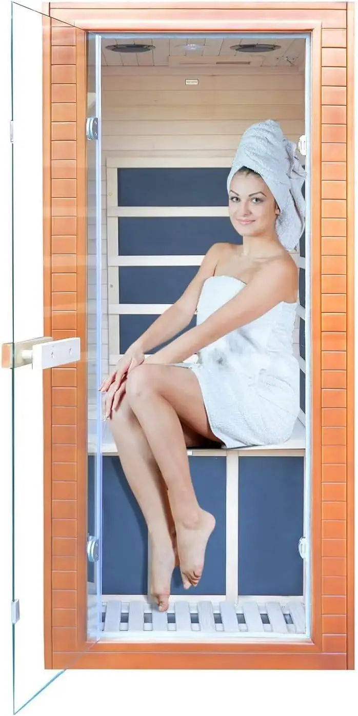 Home Sauna Far Infrared Mini Low EMF Single Indoor Wooden Hemlock Sauna1200W Dry Saunas for Home with Bluetooth Player