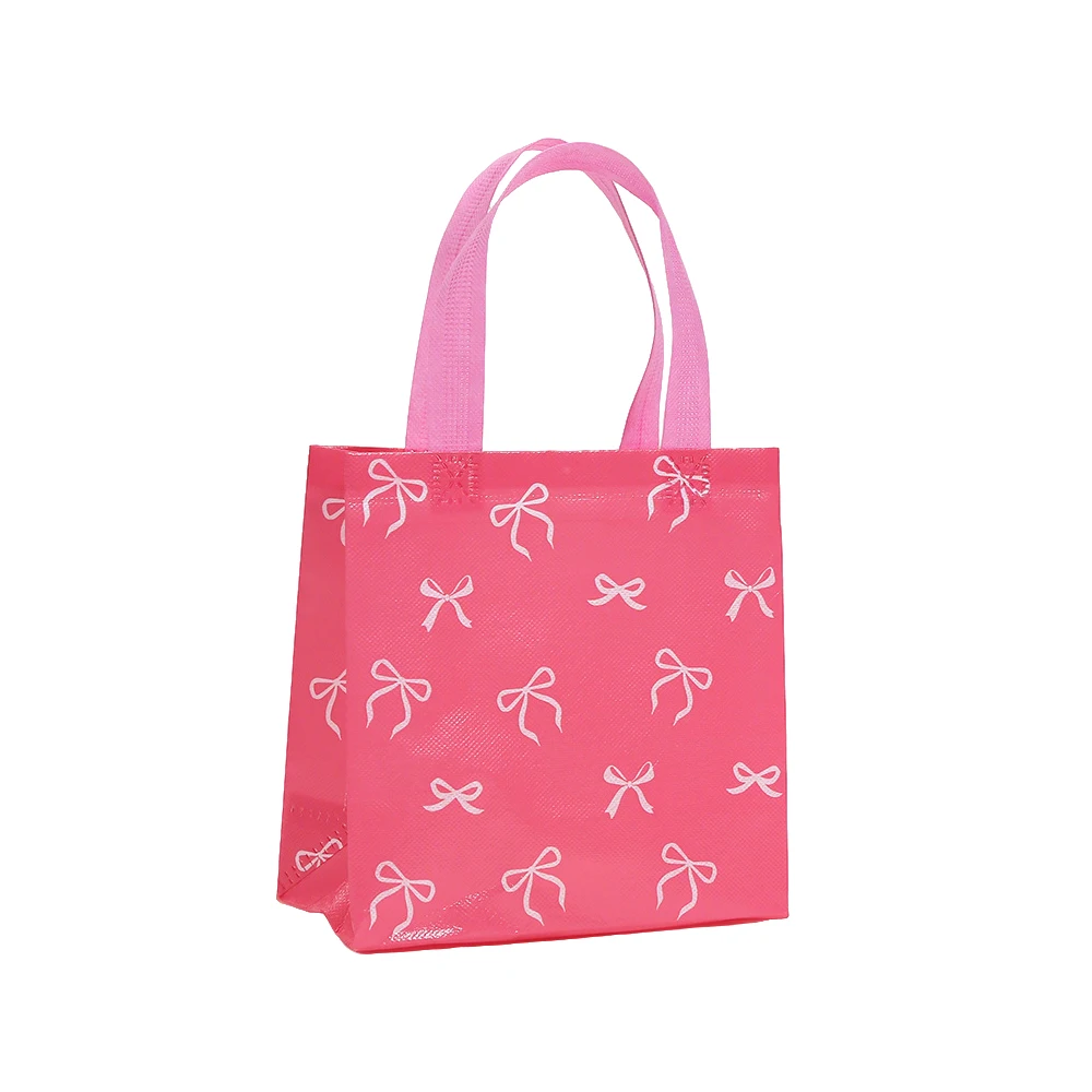 12 Stück Süße Rosa Schleifen-Geschenktüten aus Vliesstoff für Mädchen-Geburtstag, Hochzeit, Babyparty und Partydekoration – Detail 2