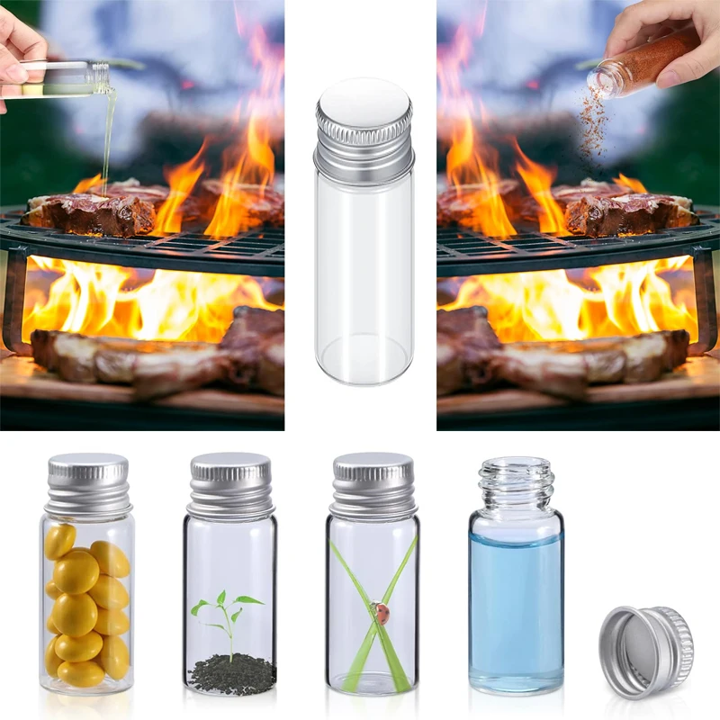 5pcs Clear Empty Glass Bottles 5ml/6ml/7ml/10ml/14ml/18ml/20ml/25ml/30ml Silver Aluminum Lid Refillable Vials 6