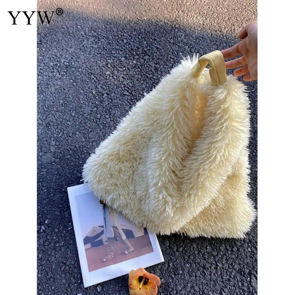 Punk Faux Fur Women's Purse Handbags 2023 New Designer Brand Girls Faux Lamb Wool female Underarm Bag Soft Furry Female Tote Bag